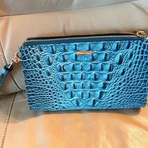 Brahmin Daisy Wristlet - teal/blue Melbourne embossed leather